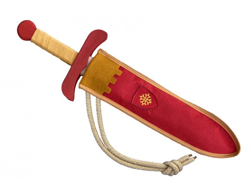 Sword with Sheath - Small, Wooden - Occitan Cross - Made in Spain