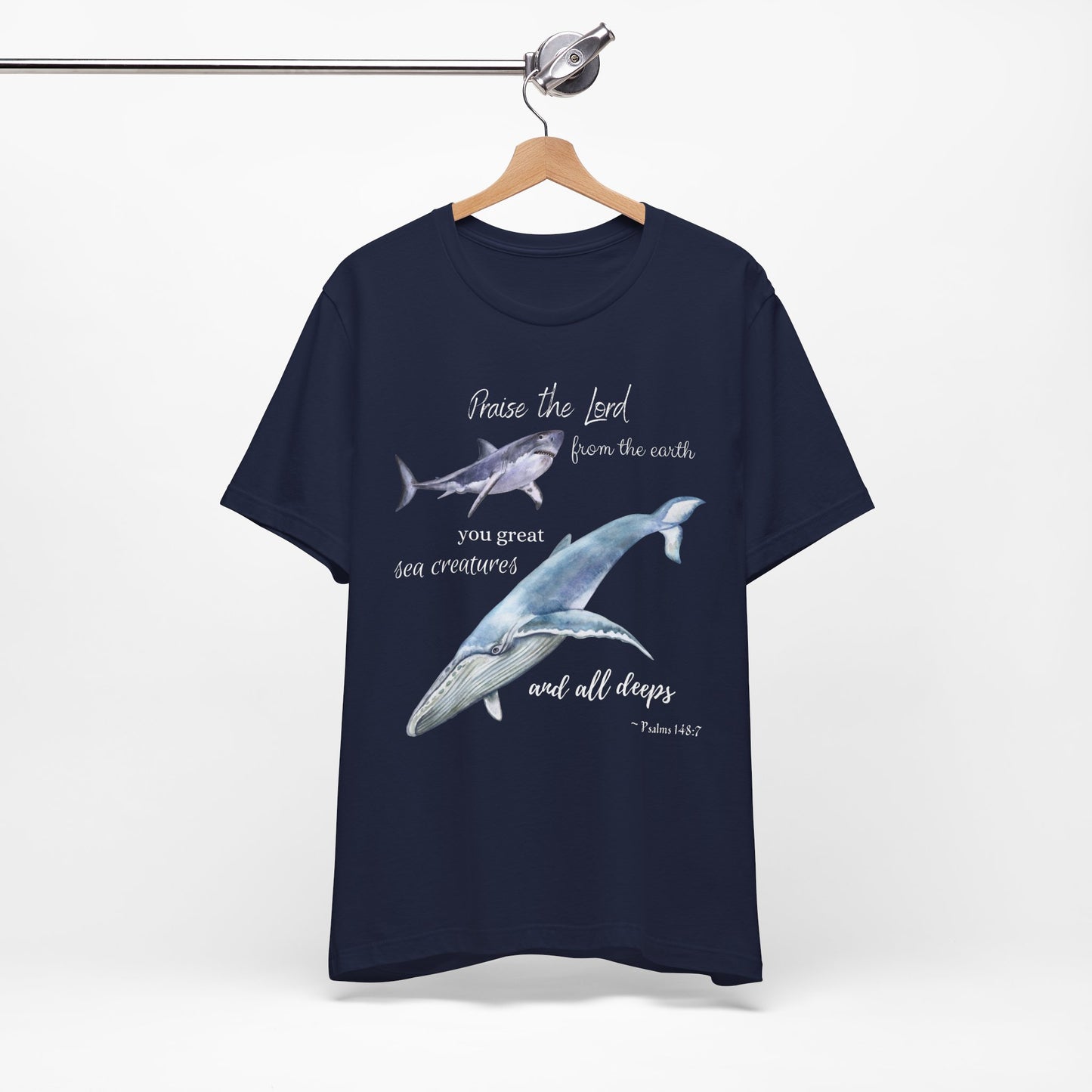 Praise the Lord - Psalm 148:7 with Whale and Shark Adult T-Shirt