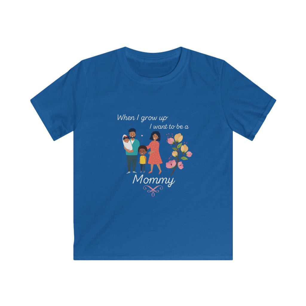 When I Grow Up I Want To Be A Mommy - Girls T-Shirt Featuring Family with Dark Skin Color