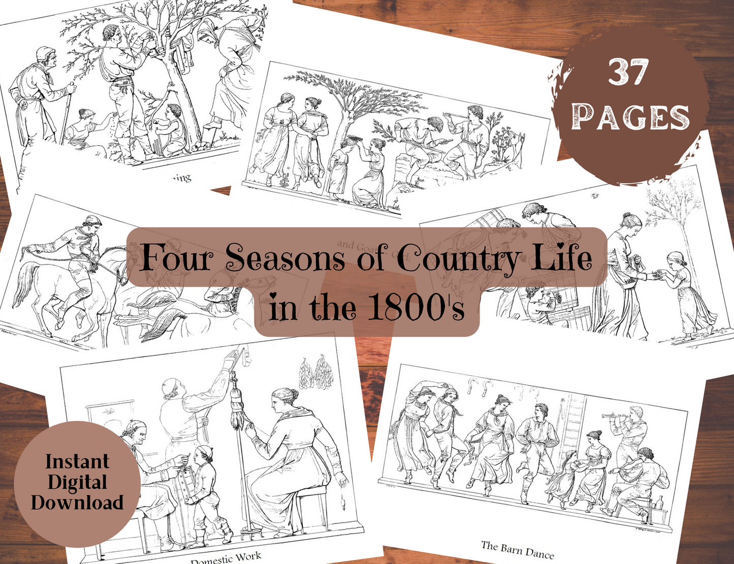 Four Seasons of Country Life in the 1800's - Downloadable Coloring Pages