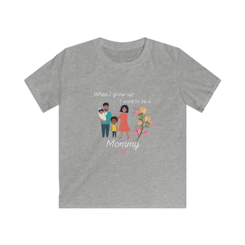 When I Grow Up I Want To Be A Mommy - Girls T-Shirt Featuring Family with Dark Skin Color